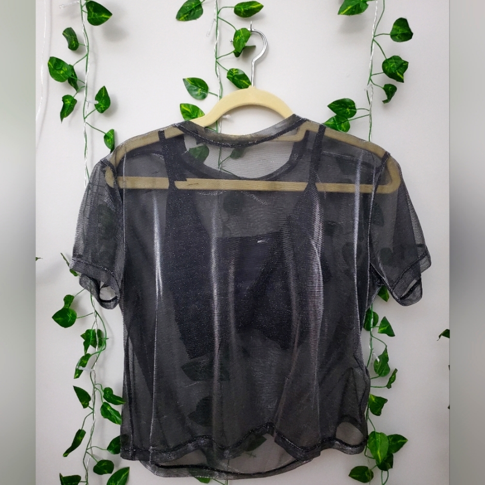Express Small crop sparkle tank top & see through box top